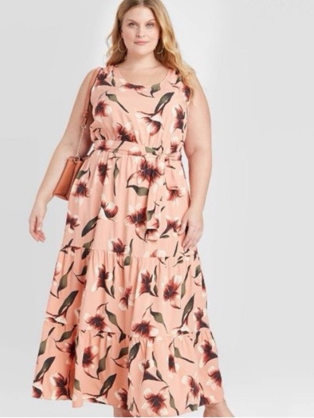 Ava & Viv Plus Size Peach Floral Tiered Maxi Dress
